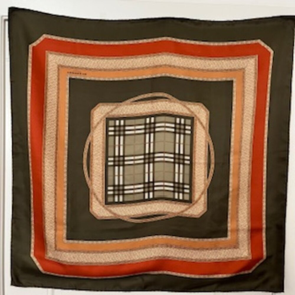 Burberry London 100% Silk Scarf Nova Check  Multi Color  design